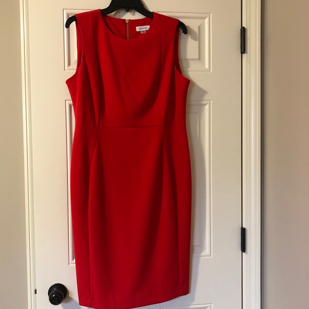 Calvin Klein Red sleeveless Dress with gold zipper